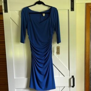 Signature by Sangria Blue Ruched Asymmetrical Sheath Dress